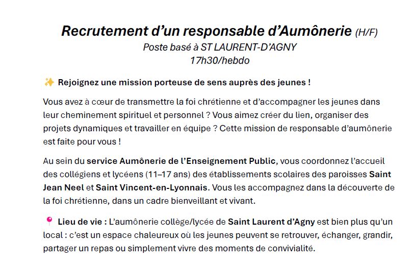 offre d'emploi responsable aumônerie